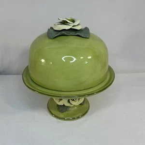 Studio B By Magenta Lime Green Ceramic Cake Stand Dome Cover 8.5" Diameter *Flaw - Picture 1 of 10