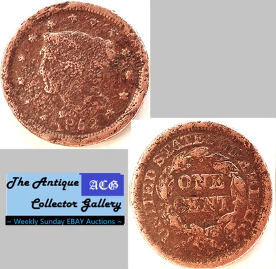 1852 US Braided Hair Liberty Head Large Cent🪙Early Copper Penny🪙 - Image 1 of 4