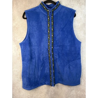 Nuevo con etiquetas Chaleco para mujer Susan Graver estilo azul polar bordado floral con cremallera mediano Foto 1 de 4