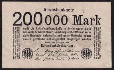 Germany 200000 Mark 1923 Vintage Old Paper Money Banknote Currency Pick 100 VF - Image 1 of 2