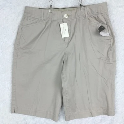 Christopher & Banks Mujer Pantalones Cortos Bermudas Cintura Cómoda Caqui Chino 12 Nuevos Foto 1 de 4