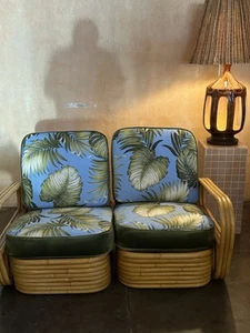 Vintage Mid-Century Modern Paul Frankl Era 1950s Tiki Rattan-set - Picture 1 of 5