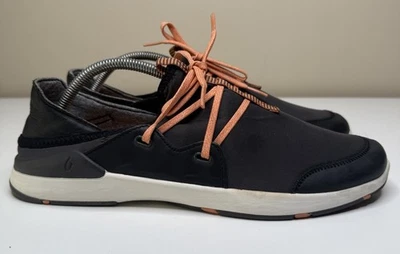 OluKai MikiLi Sneakers Womens 11 Black Canvas Leather Slip On Athleisure Shoe - Image 1 of 4