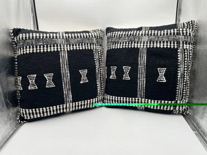 Pottery Barn Mullen Woven Accent Throw Pillows Set Of 2 W/ Insert Black Off Wht - Picture 1 of 14