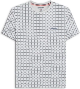 Lambretta Geo AOP Crew Neck T-Shirt White / Smoke Blue 1318 - Picture 1 of 3