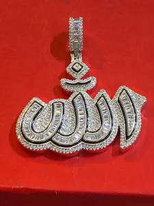 925 STERLING SILVER ICY BLING CZ SILVER MUSLIM ALLAH PENDANT - Picture 1 of 4