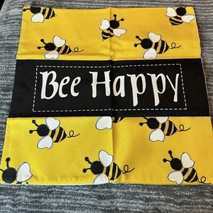 Bee Throw Pillow Cover Bee Happy Spell Out Insect Pillowcase Home Decor Summer - Picture 1 of 8