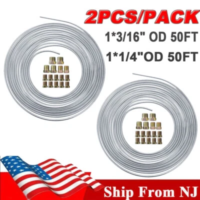  Kit de tubos de línea de freno de 50 pies para automóvil de 1/4 y 3/16 pulgadas + 32 uniones de accesorios de línea de freno  Foto 1 de 4