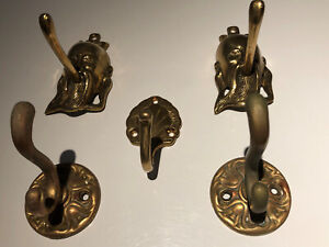 5 Vintage Brass Hooks for coats, towels, jewelry, etc