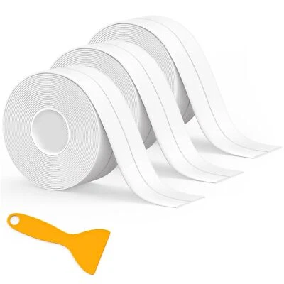 FIXMEND Caulk Tape Waterproof Self Adhesive 3 Rolls Toilet Caulk Sealant TapeBathtub ...