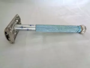 Gillette rasoio vintage blu manico doppio bordo, lama singola con lame (#6291). - Foto 1 di 13