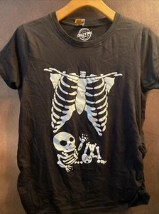 Crazy Dogs L Maternity T-shirt Skeleton Baby Ruched Sides - Picture 1 of 7