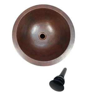 15" Round Copper Bath Sink Drop In or Under Mount Pop-Up Drain Included - Picture 1 of 2