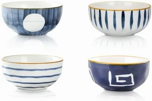Porcelain Soup Bowls Pack of 4 (8.5 Oz) - Creative Abstract Shape Art Design Sou - Picture 1 of 6