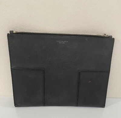 Tory Burch Black  Block-T Leather Clutch Medium Travel Pouch - Image 1 of 4