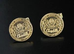 Vtg 1960s Churchill's Club London Membership Cufflinks Goldtone Harry Meadows - Picture 1 of 4