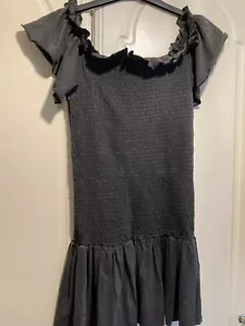 Asos Grey Charcoal Summer Cotton Mini Dress Ruched Waist UK 12 Short Sleeves - Picture 1 of 13