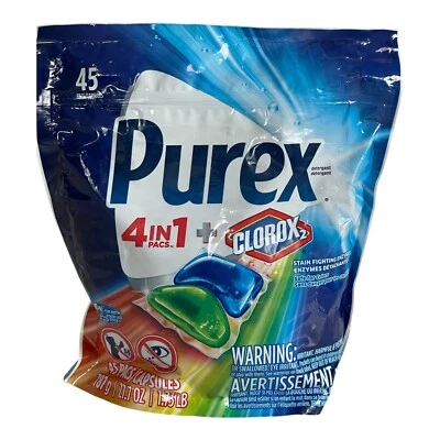 Purex 4 en 1 + Clorox Detergente de Lavandería Pacs 45 Cápsulas Seguro para Colores Sellados Foto 1 de 3