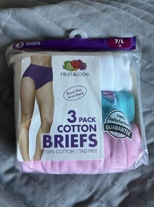 Fruit Of The Loom 3 Pack Cotton Brief Panties Size 7/LARGE Pink Teal Underwear - Picture 1 of 3