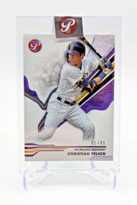 2024 Topps Pristine Purple Refractor Encased #157 Christian Yelich 81/99 Brewers - Image 1 of 3