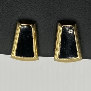 Orecchini Vintage Napier Tono Oro Nero Rettangolari Clip-On/Screwback Estate - Foto 1 di 8