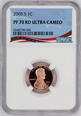 2005-S Lincoln Cent Graded PF70RD Ultra Cameo by NGC - Registry Quality Coin - Image 1 of 4