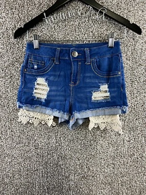 Pantalones Cortos de Jeans NOBO Corte Junior Talla 7 Azul Denim Encaje Forrado Bolsillos Envejecidos Foto 1 de 4