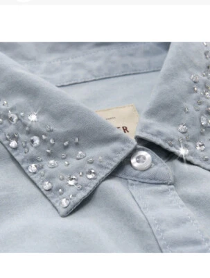 HOLLISTER by Abercrombie WOMEN'S DENIM SHIRT CLOBBERSTONES SHINE COLLAR SIZE XS - Image 1 of 4