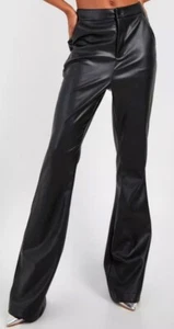 NWT boohoo Women’s Black High Waist Wide Legs Faux Leather Lightweight Pants 10 - Picture 1 of 16