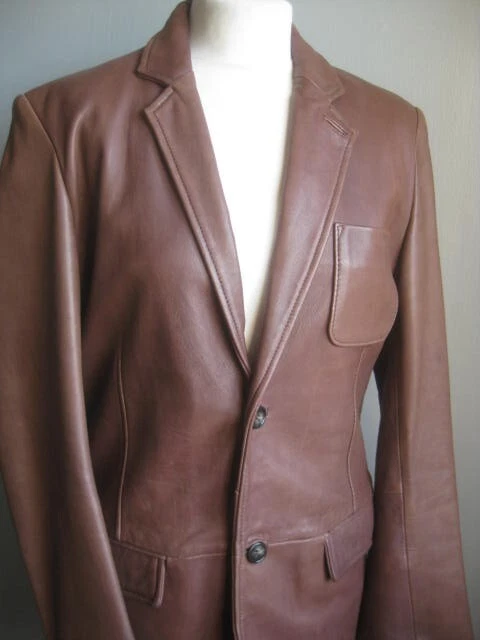 REISS LEATHER JACKET 36 38 small mens real soft distressed box blazer tan camel - Image 1 of 4