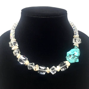Swarovski Quartz Crystal Turquoise Magnesite Choker Necklace Signed by Artist - Picture 1 of 5