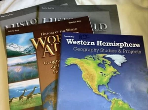 Lot of 4 A Beka History of the World Test Key, Quiz Key, Atlas, Geography - Imagen 1 de 14