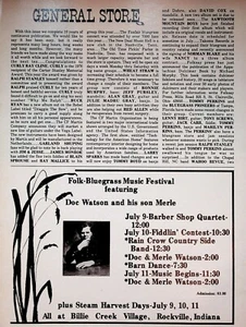 1976 Doc Watson & Son Merle Billie Creek Village Rockville Indiana - Vintage Ad - Picture 1 of 1
