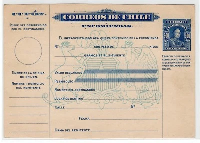 Chile 1930 Boletín de Encomienda Parcel post 3p "LASTRA" blue unused 178x124mm - Image 1 of 2