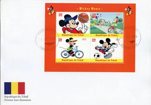 Disney Stamps Chad 2018 FDC Mickey Mouse Football Cartoons 4v M/S - Picture 1 of 1