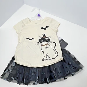 Forma de Celebrar Halloween Niñas Camisa Tutú Set Niño Pequeño 12 Meses Conjunto Gato Murciélago - Imagen 1 de 12