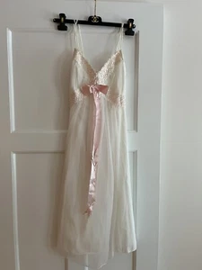 Vintage Chevette Lingerie Nightgown Satin Tie Bow lace Strappy Sheer XS Mid Pink - Picture 1 of 7