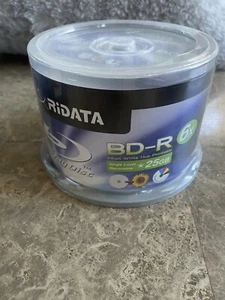 50-PK Ritek Ridata 6X White Inkjet Hub Printable BD-R Blu-Ray Blank Disc - Picture 1 of 6