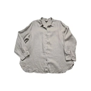 J. Jill 100% Linen Button Long Sleeve Shirt Women's Size Large Gray Lightweight - Picture 1 of 12