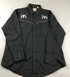 Ely Cattleman Shirt Mens XL Black Embroidered Long Sleeve Snap Button Up Western - Picture 1 of 14