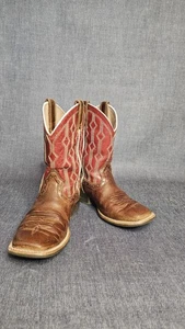 Ariat Youth Boots Red And Brown Leather Cowboy Western Boots Size 1 - Picture 1 of 6
