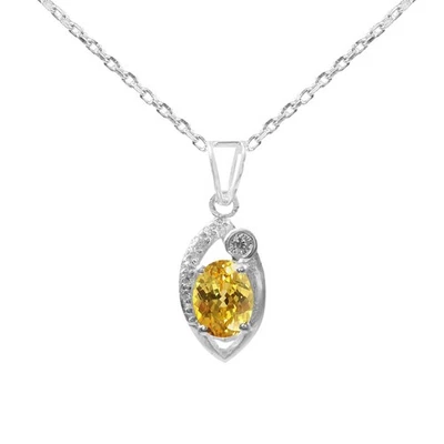8x6 MM AAA Giallo Zaffiro Pendente Ovale, Argento Sterling Settembre Del Mese - Immagine 1 di 4
