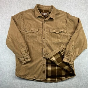 Levi Strauss Corduroy Shirt Jacket Mens XL Flannel Lined Button Up Khaki Work - Picture 1 of 11