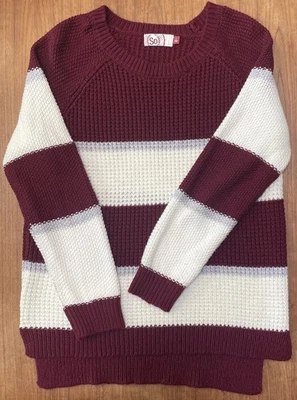 SO American Heritage Women's L Maroon and White striped Knit Sweater large - Image 1 of 4