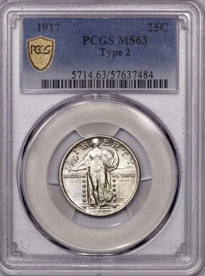 1917 Standing Liberty Quarter Type 2 PCGS MS63 - Image 1 of 4