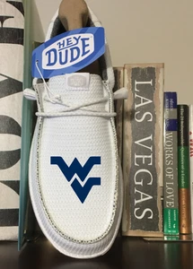 West Virginia Mountaineers Mens 12 White Hey Dudes Wally Sport Mesh Casual Shoes - Picture 1 of 7