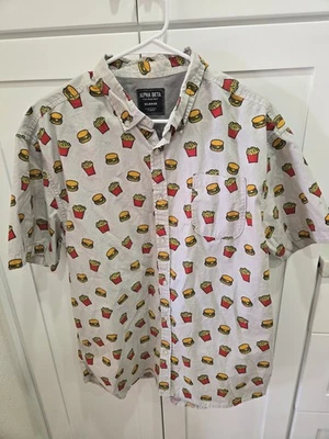 Camisa Alpha Beta Para Hombre Manga Corta Vintage Hamburguesa y Papas Fritas XL Multicolor Genial Foto 1 de 4