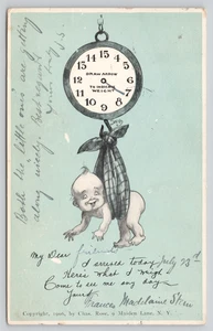 Cartolina Annuncio Nascita Bimbo in Fai da Te Bilancia Pesi c1906 Dwig - Foto 1 di 2