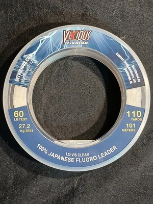 New Japanese Vicious Fluorocarbon Fishing Line Clear 110 Yards 60lb Test - Image 1 of 2