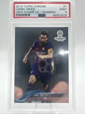 LIONEL MESSI 2017-18 TOPPS CHROME UCL Right Leg Forward #1 PSA 9 MINT - Image 1 of 2